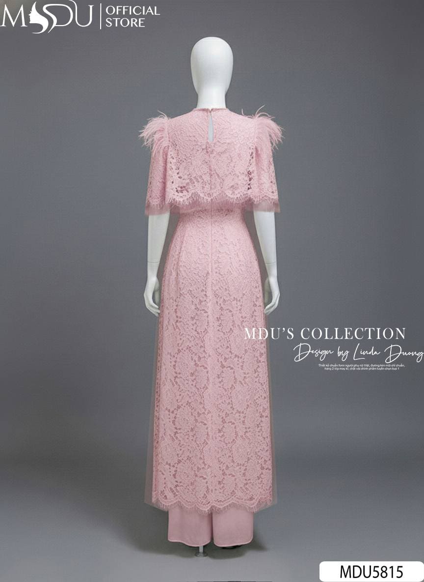 Áo Dài Thiết Kế MDU5815 Ren Nổi Phối Lưới Hồng Thanh Lịch Áo Choàng Lông Ngọc Sang Trọng 6 Áo Dài Thiết Kế MDU5815 Ren Nổi Phối Lưới Hồng Thanh Lịch Áo Choàng Lông Ngọc Sang Trọng - Ảnh 4