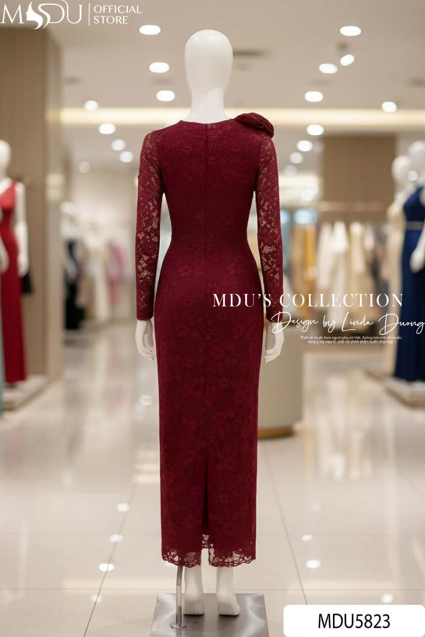 Váy Thiết Kế MDU5823 Ren Nổi Đỏ Rượu Vang Dáng Ôm Dài Xẻ Tà Hoa Thủ Công Quyến Rũ 7 Váy Thiết Kế MDU5823 Ren Nổi Đỏ Rượu Vang Dáng Ôm Dài Xẻ Tà Hoa Thủ Công Quyến Rũ - Ảnh 5