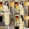 Set Dạ Tweed MDU5867 Vàng Thanh Lịch Áo Khoác Đính Ngọc Hoa Chân Váy Ôm Midi Xẻ Tà 8 vay thiet ke MDU5867 3 Mdu Fashion