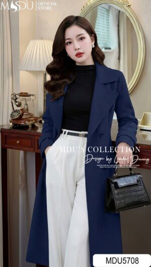 Alternative view of Áo Mangto Thiết Kế MDU5708 Chéo Thái Cao Cấp Xanh Coban Thanh Lịch, Hiện Đại Và Quyền Lực