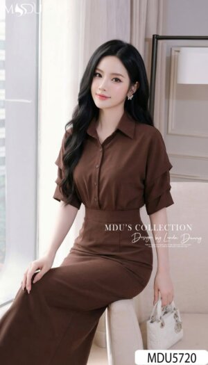 Alternative view of Set Thiết Kế MDU5720 Lụa Ngọc Trai Nâu Đậm Sang Trọng, Thanh Lịch Và Đầy Khí Chất