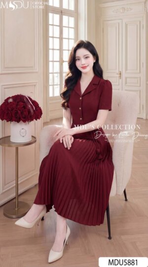 Alternative view of Váy Thiết Kế MDU5881 Gold Nhật Cao Cấp Đỏ Rượu Vang Quyến Rũ, Thanh Lịch Và Quý Phái