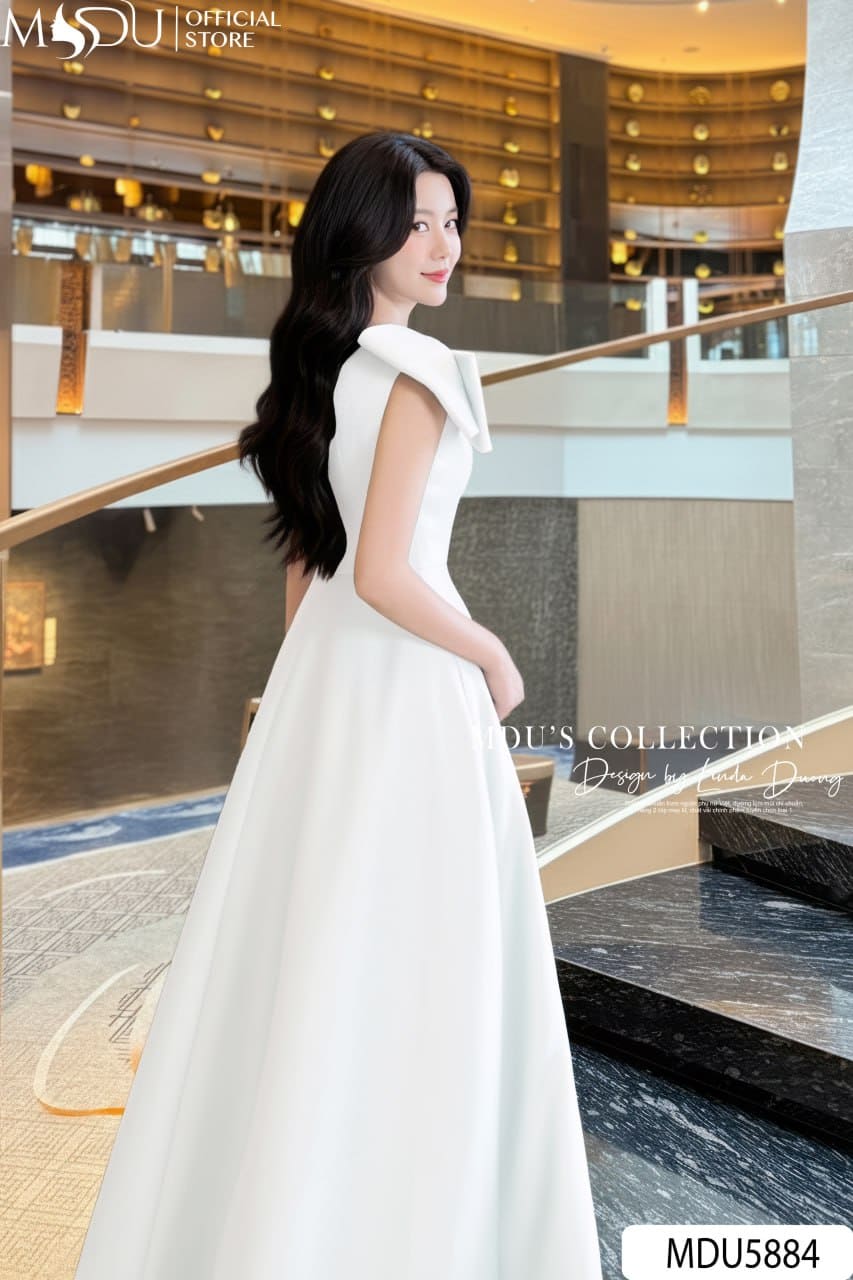 Váy Thiết Kế MDU5884 Lụa Twist Satin Trắng Tinh Khôi, Sang Trọng Và Kiêu Sa 5 Váy Thiết Kế MDU5884 Lụa Twist Satin Trắng Tinh Khôi, Sang Trọng Và Kiêu Sa - Ảnh 3