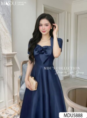 Alternative view of Váy Thiết Kế MDU5888 Lụa Twist Satin Xanh Navy Rực Rỡ, Ngọt Ngào Và Sang Trọng