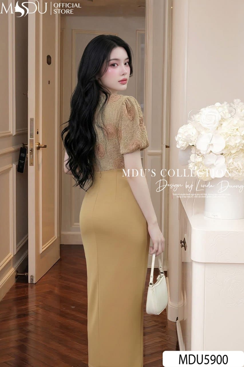 Váy Thiết Kế MDU5900 Ren Hoa Cao Cấp Phối Chân Váy Nâu Thanh Lịch, Nữ Tính Và Quý Phái 7 Váy Thiết Kế MDU5900 Ren Hoa Cao Cấp Phối Chân Váy Nâu Thanh Lịch, Nữ Tính Và Quý Phái - Ảnh 5