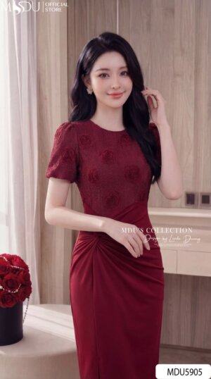 Alternative view of Váy Thiết Kế MDU5905 Đỏ Đô Sang Trọng Nữ Tính Quý Phái, Tôn Dáng Quyến Rũ