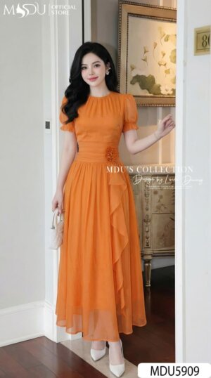 Alternative view of Váy Thiết Kế MDU5909 Cam Nổi Bật Thanh Lịch Hiện Đại, Cuốn Hút Đầy Nghệ Thuật