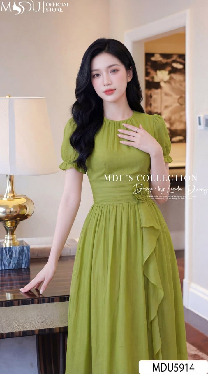 Váy Thiết Kế MDU5914 Xanh Cốm Thanh Lịch Tươi Mát Nhẹ Nhàng, Bay Bổng Cuốn Hút 4 Váy Thiết Kế MDU5914 Xanh Cốm Thanh Lịch Tươi Mát Nhẹ Nhàng, Bay Bổng Cuốn Hút - Ảnh 3