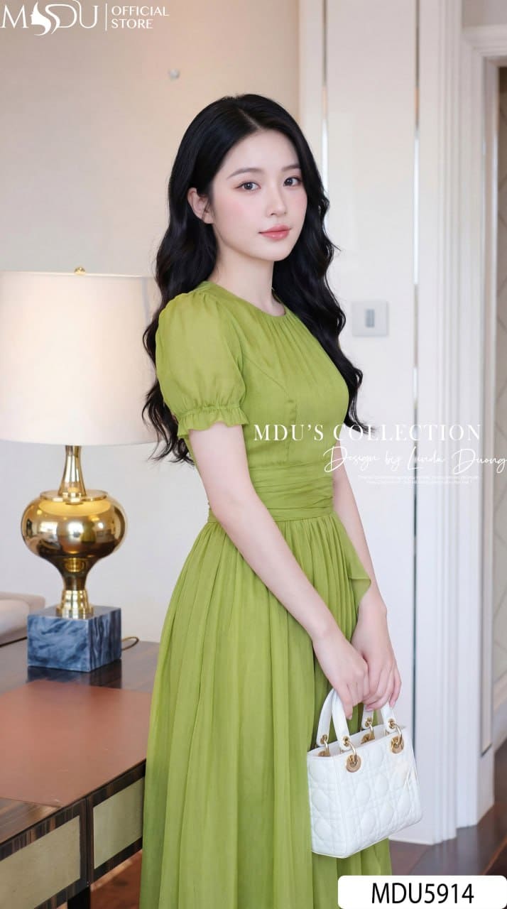 Váy Thiết Kế MDU5914 Xanh Cốm Thanh Lịch Tươi Mát Nhẹ Nhàng, Bay Bổng Cuốn Hút 5 Váy Thiết Kế MDU5914 Xanh Cốm Thanh Lịch Tươi Mát Nhẹ Nhàng, Bay Bổng Cuốn Hút - Ảnh 4