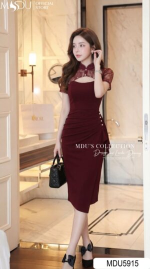 Alternative view of Váy Thiết Kế MDU5915 Đỏ Đô Sang Trọng Quyến Rũ Kiêu Sa, Tôn Dáng Đầy Cuốn Hút