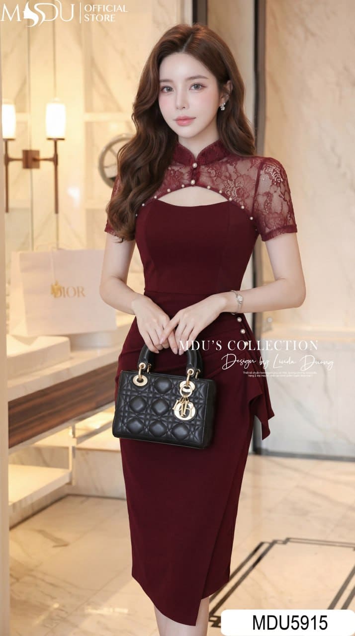 Váy Thiết Kế MDU5915 Đỏ Đô Sang Trọng Quyến Rũ Kiêu Sa, Tôn Dáng Đầy Cuốn Hút 4 Váy Thiết Kế MDU5915 Đỏ Đô Sang Trọng Quyến Rũ Kiêu Sa, Tôn Dáng Đầy Cuốn Hút - Ảnh 3