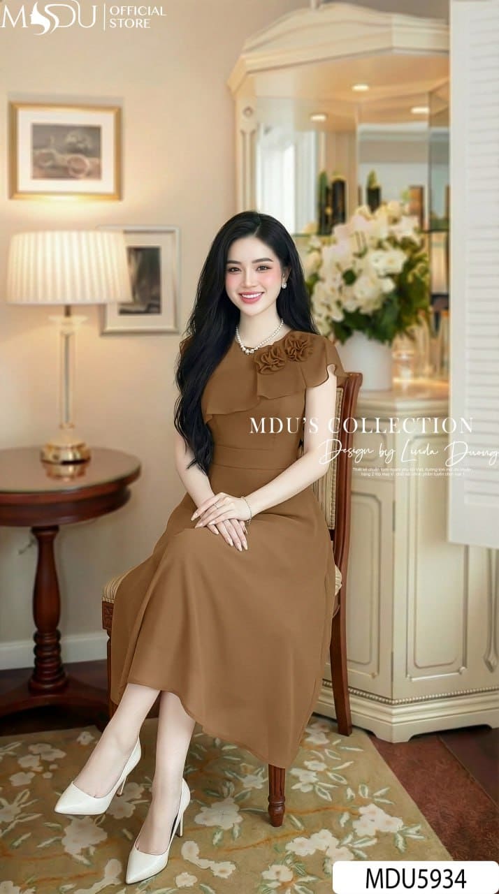 Váy Thiết Kế MDU5934 Nâu Sang Trọng Thanh Lịch Quyến Rũ, Điệu Đà Tinh Tế 5 Váy Thiết Kế MDU5934 Nâu Sang Trọng Thanh Lịch Quyến Rũ, Điệu Đà Tinh Tế - Ảnh 3