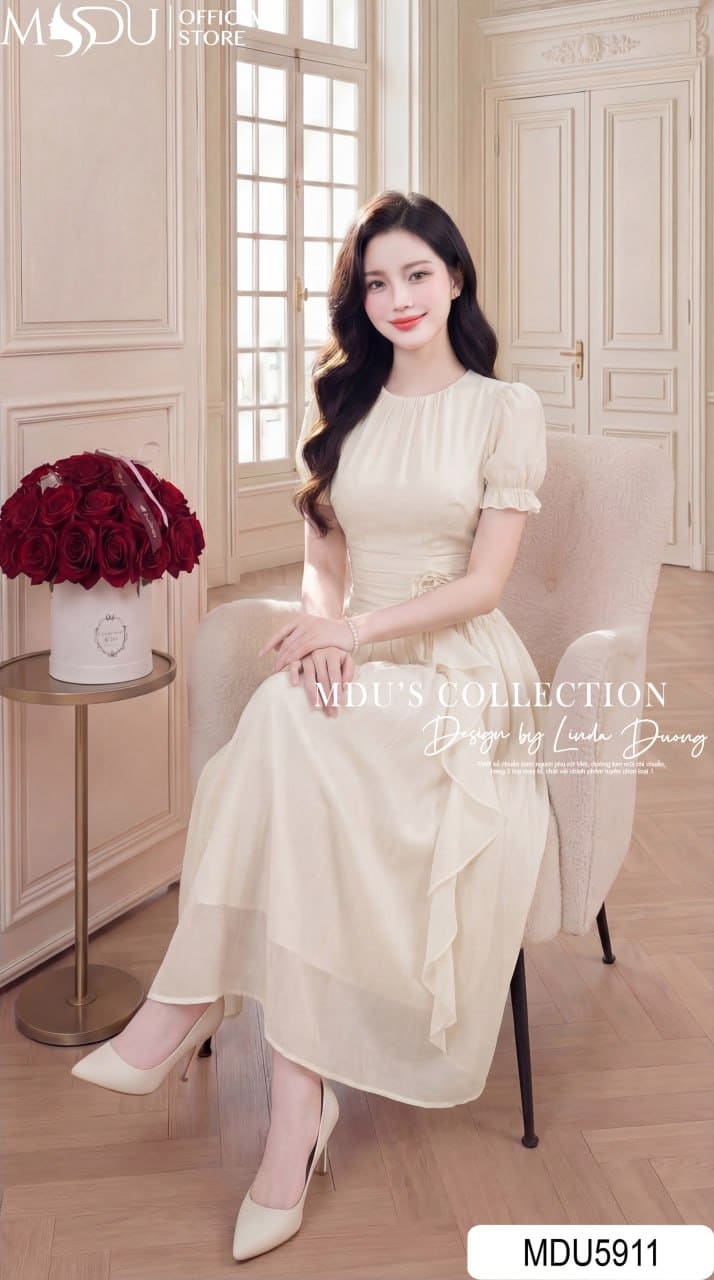 Váy Thiết Kế MDU5911 Kem Thanh Lịch Tinh Tế Nhẹ Nhàng, Bay Bổng Đầy Cuốn Hút 6 Váy Thiết Kế MDU5911 Kem Thanh Lịch Tinh Tế Nhẹ Nhàng, Bay Bổng Đầy Cuốn Hút - Ảnh 4