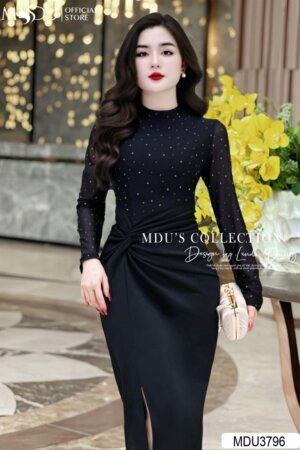 Alternative view of Váy Thiết Kế MDU3796 Màu Đen Sang Chảnh Phối Ren Nổi Bật Dáng Ôm Body Quyến Rũ