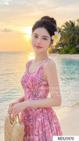 Alternative view of Váy Thiết Kế MDU5970 Hồng Họa Tiết Nổi Bật, Trẻ Trung Và Bay Bổng Đầy Cuốn Hút