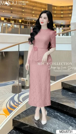 Alternative view of Váy Thiết Kế MDU5731 Ren Nổi Cao Cấp Hồng Sang Trọng Thanh Lịch, Tinh Tế Và Đầy Cuốn Hút