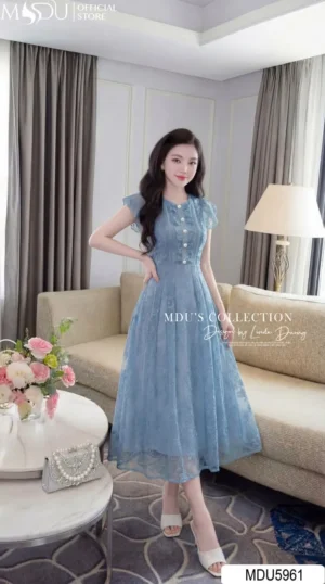 Alternative view of Váy Thiết Kế MDU5961 Ren Cao Cấp Xanh Thanh Lịch Tinh Tế, Dịu Dàng Và Cuốn Hút Mọi Ánh Nhìn