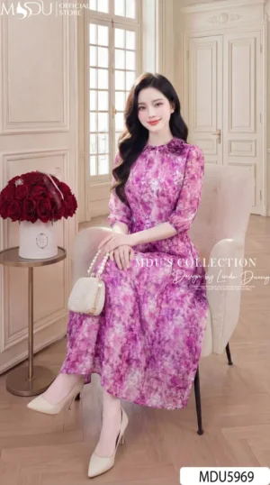 Alternative view of Váy Thiết Kế MDU5969 Tím Hoa Hồng Lãng Mạn, Dịu Dàng Và Bay Bổng Đầy Cuốn Hút