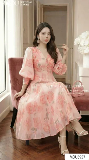 Alternative view of Váy Thiết Kế MDU5957 Hồng Hoa Nhã Nhặn, Dịu Dàng Và Thanh Lịch Đầy Cuốn Hút