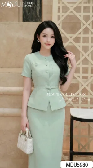 Alternative view of Váy Thiết Kế MDU5980 Xanh Mint Thanh Lịch Hiện Đại Và Tinh Tế Cho Quý Cô Công Sở