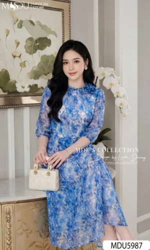 Alternative view of Váy Thiết Kế MDU5987 Tơ Hàn Cao Cấp Xanh Thanh Lịch Nhẹ Nhàng, Tinh Tế Và Duyên Dáng Cuốn Hút