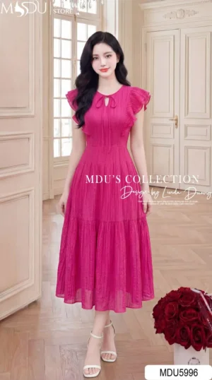 Alternative view of Váy Thiết Kế MDU5996 Tơ Nhăn Nhật Cao Cấp Hồng Sen Rạng Rỡ, Ngọt Ngào Và Bay Bổng Nữ Tính