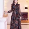 Váy Thiết Kế MDU6604 – Tơ Óng Hàn Nền Tối Hoa Tông Trầm, Cổ Sơ Mi Phối Đai Eo Sang Trọng 11 1 1 11zon Mdu Fashion
