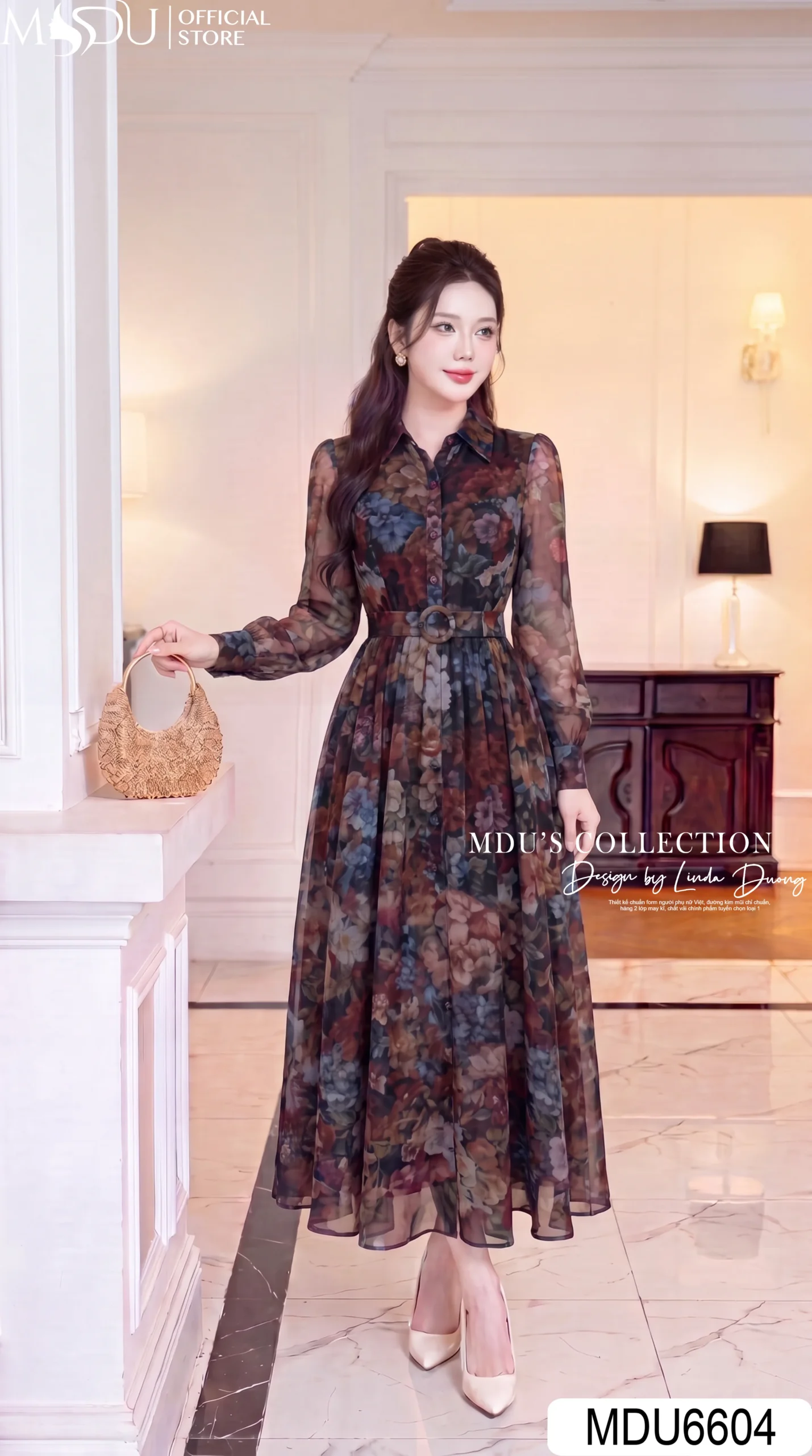 Váy Thiết Kế MDU6604 – Tơ Óng Hàn Nền Tối Hoa Tông Trầm, Cổ Sơ Mi Phối Đai Eo Sang Trọng 26 Váy Thiết Kế MDU6604 – Tơ Óng Hàn Nền Tối Hoa Tông Trầm, Cổ Sơ Mi Phối Đai Eo Sang Trọng