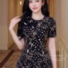Váy Thiết Kế MDU6129 – Lụa Viscose Đen Họa Tiết, Hoa Thủ Công Đính Cổ Sang Trọng 12 1 2 copy Mdu Fashion