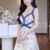 Váy Thiết Kế MDU6099 – Mango Ý Xanh Họa Tiết, Phối Twist Satin 2 Dây Cổ V Quyến Rũ 11 1 6 Mdu Fashion