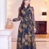 Váy Thiết Kế MDU6603 – Tơ Óng Hàn Xanh Navy Hoa Lớn, Cổ Sơ Mi Phối Đai Eo Sang Trọng 10 1 11zon Mdu Fashion