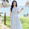 Váy Thiết Kế MDU6079 – Tơ Óng Hàn Hoa Xanh, Phối Áo Choàng Rời Mỏng Nhẹ 14 2 4 Mdu Fashion