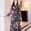 Váy Thiết Kế MDU6603 – Tơ Óng Hàn Xanh Navy Hoa Lớn, Cổ Sơ Mi Phối Đai Eo Sang Trọng 1 2 11zon Mdu Fashion