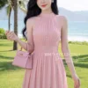 Váy Liền MDU6110 Tơ Óng Hàn Dáng Xòe Thanh Lịch Cổ Yếm Dúm Ly Tôn Dáng 8 3 20 11zon Mdu Fashion