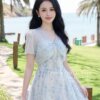 Váy Thiết Kế MDU6079 – Tơ Óng Hàn Hoa Xanh, Phối Áo Choàng Rời Mỏng Nhẹ 13 3 4 Mdu Fashion