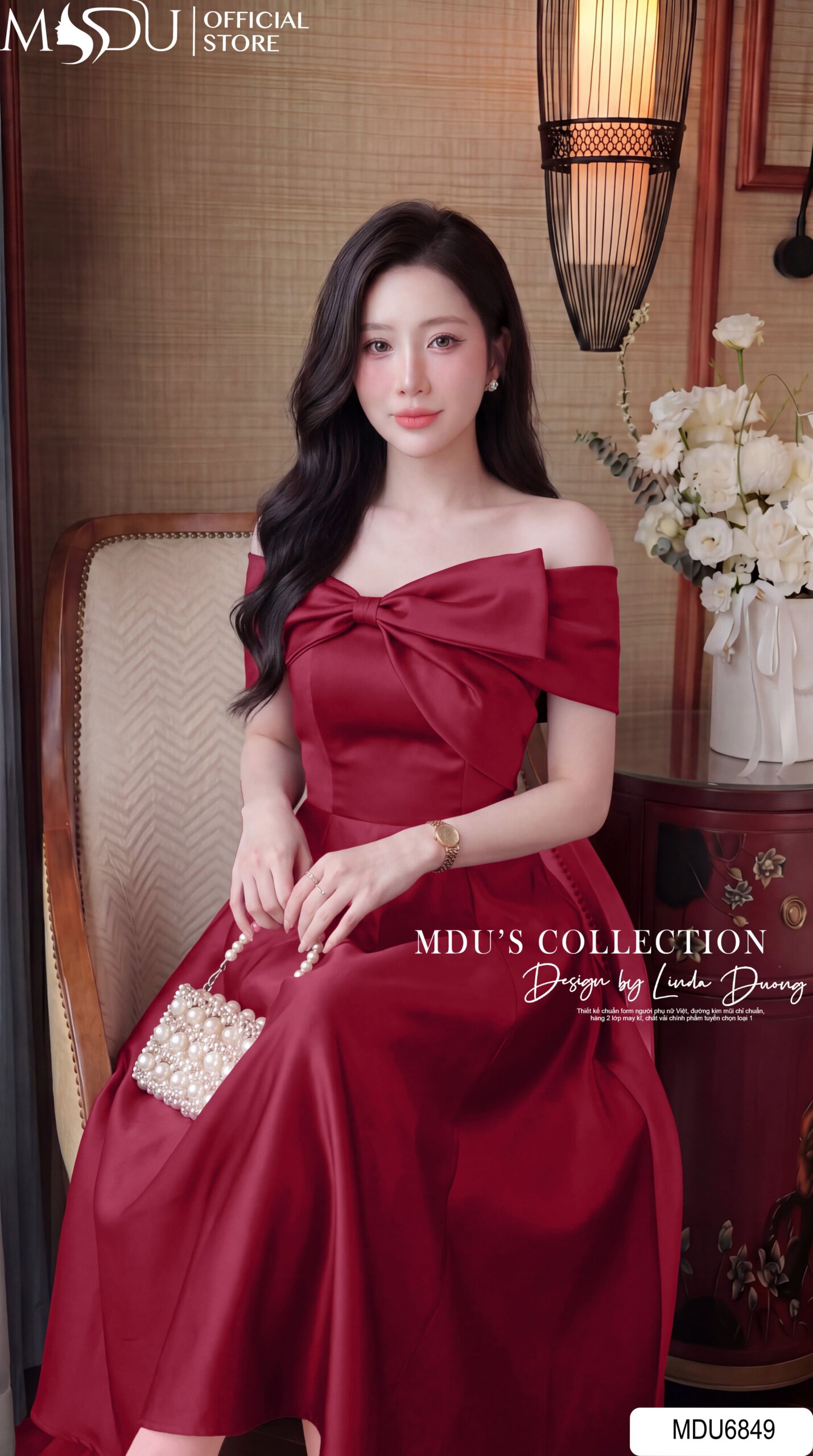 VÁY THIẾT KẾ MDU6849 – LỤA TWIST SATIN ĐỎ RƯỢU VANG TRỄ VAI ĐÍNH NƠ QUYẾN RŨ 5 VÁY THIẾT KẾ MDU6849 – LỤA TWIST SATIN ĐỎ RƯỢU VANG TRỄ VAI ĐÍNH NƠ QUYẾN RŨ - Ảnh 4