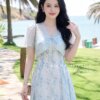 Váy Thiết Kế MDU6079 – Tơ Óng Hàn Hoa Xanh, Phối Áo Choàng Rời Mỏng Nhẹ 12 4 4 Mdu Fashion