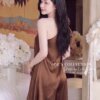 Set Thiết Kế MDU6103 – Lụa Ngọc Trai Nâu Chocolate, Áo Lệch Vai Phối Quần Dài Sang Trọng 11 4 5 Mdu Fashion