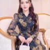 Váy Thiết Kế MDU6603 – Tơ Óng Hàn Xanh Navy Hoa Lớn, Cổ Sơ Mi Phối Đai Eo Sang Trọng 11 4 11zon Mdu Fashion