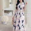 Váy Thiết Kế MDU6066 – Mango Ý Kem Họa Tiết, Chiết Ly Eo Phối Dây Ngọc Sang Trọng 2 5 5 Mdu Fashion