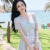 Váy Thiết Kế MDU6079 – Tơ Óng Hàn Hoa Xanh, Phối Áo Choàng Rời Mỏng Nhẹ 11 5 6 Mdu Fashion