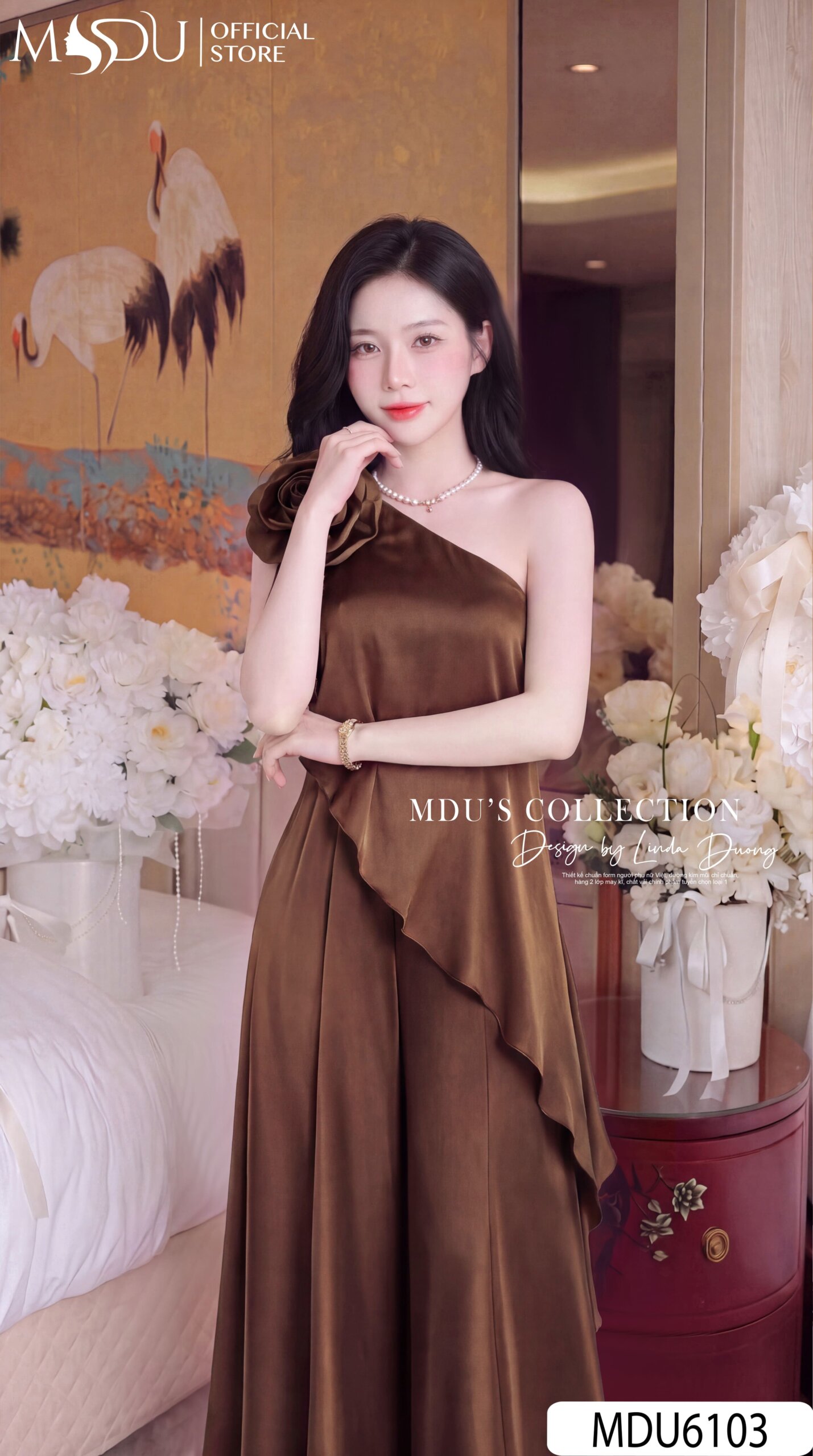 Set Thiết Kế MDU6103 – Lụa Ngọc Trai Nâu Chocolate, Áo Lệch Vai Phối Quần Dài Sang Trọng 2 Set Thiết Kế MDU6103 – Lụa Ngọc Trai Nâu Chocolate, Áo Lệch Vai Phối Quần Dài Sang Trọng - Ảnh 2