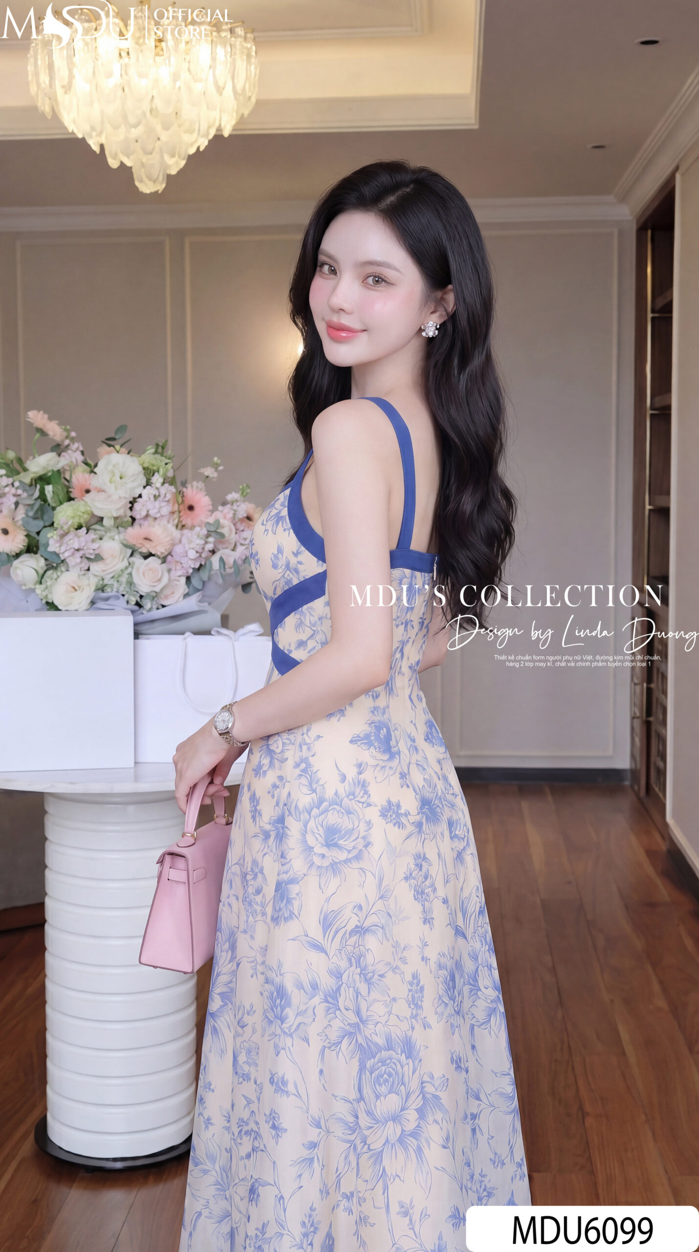 Váy Thiết Kế MDU6099 – Mango Ý Xanh Họa Tiết, Phối Twist Satin 2 Dây Cổ V Quyến Rũ 6 Váy Thiết Kế MDU6099 – Mango Ý Xanh Họa Tiết, Phối Twist Satin 2 Dây Cổ V Quyến Rũ - Ảnh 5