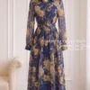 Váy Thiết Kế MDU6603 – Tơ Óng Hàn Xanh Navy Hoa Lớn, Cổ Sơ Mi Phối Đai Eo Sang Trọng 12 6 11zon 1 Mdu Fashion