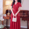 Váy Liền MDU6076 Tơ Óng Hàn Đỏ Đô Dáng Xòe Thanh Lịch, Điểm Hoa Cuốn Thủ Công Tinh Tế 1 7 3 1 Mdu Fashion