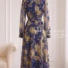 Váy Thiết Kế MDU6603 – Tơ Óng Hàn Xanh Navy Hoa Lớn, Cổ Sơ Mi Phối Đai Eo Sang Trọng 13 7 11zon 1 Mdu Fashion