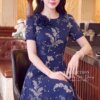 Váy Thiết Kế MDU6124 – Lụa Viscose Xanh Than Họa Tiết, Điểm Hoa Thủ Công Tinh Tế 12 9 1 1 1 Mdu Fashion