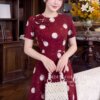 Váy Thiết Kế MDU6123 – Lụa Viscose Đỏ Họa Tiết, Hoa Thủ Công Đính Cổ Nổi Bật 13 9 1 2 Mdu Fashion