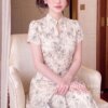 Váy Thiết Kế MDU6064 – Mango Ý Trắng Họa Tiết Hoa, Cổ V Phối Tay Cách Điệu Thanh Lịch 9 9 1 3 Mdu Fashion