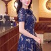 Váy Thiết Kế MDU6124 – Lụa Viscose Xanh Than Họa Tiết, Điểm Hoa Thủ Công Tinh Tế 11 9 2 1 1 Mdu Fashion